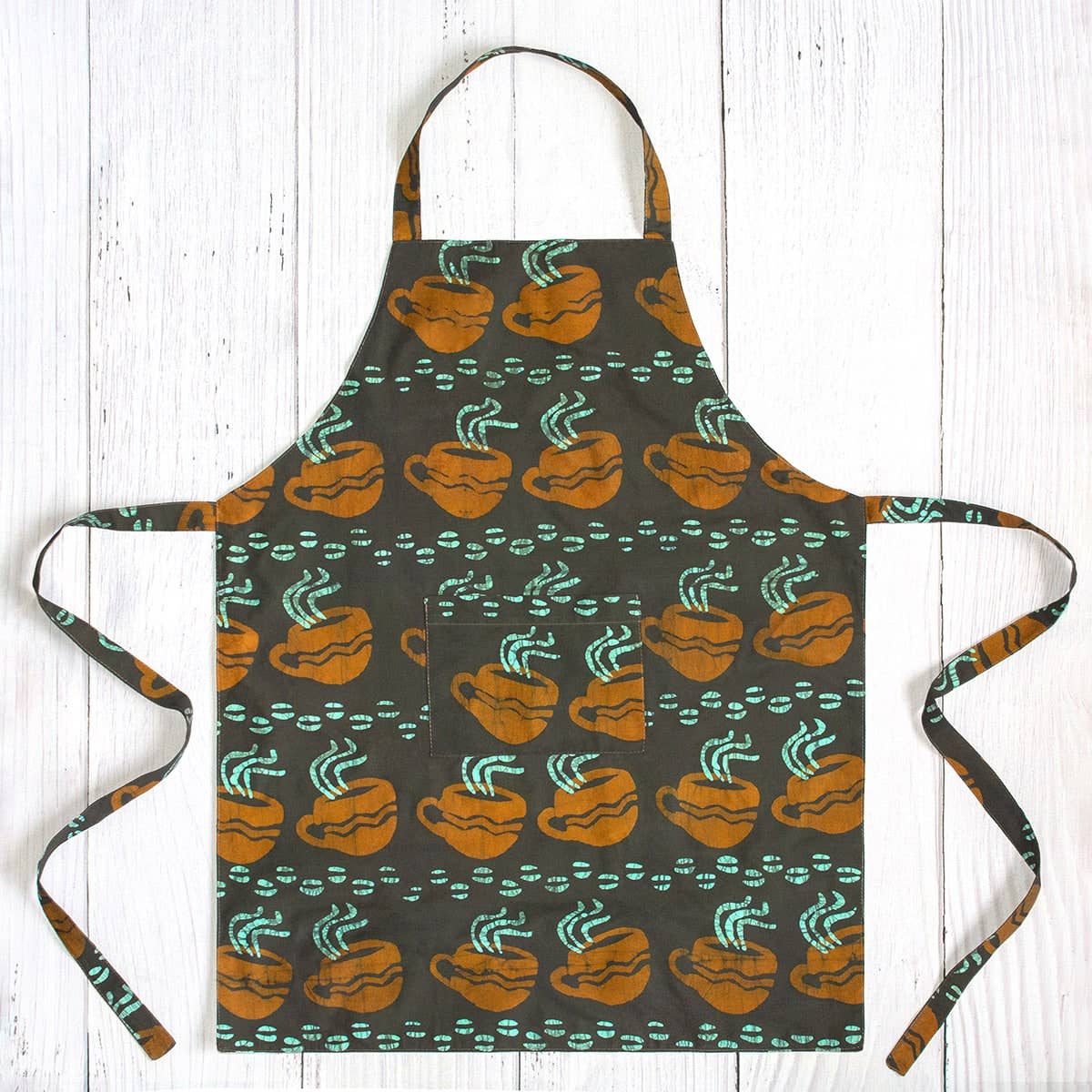 Apron Reversible: Coffee Cups - Brown-Organic