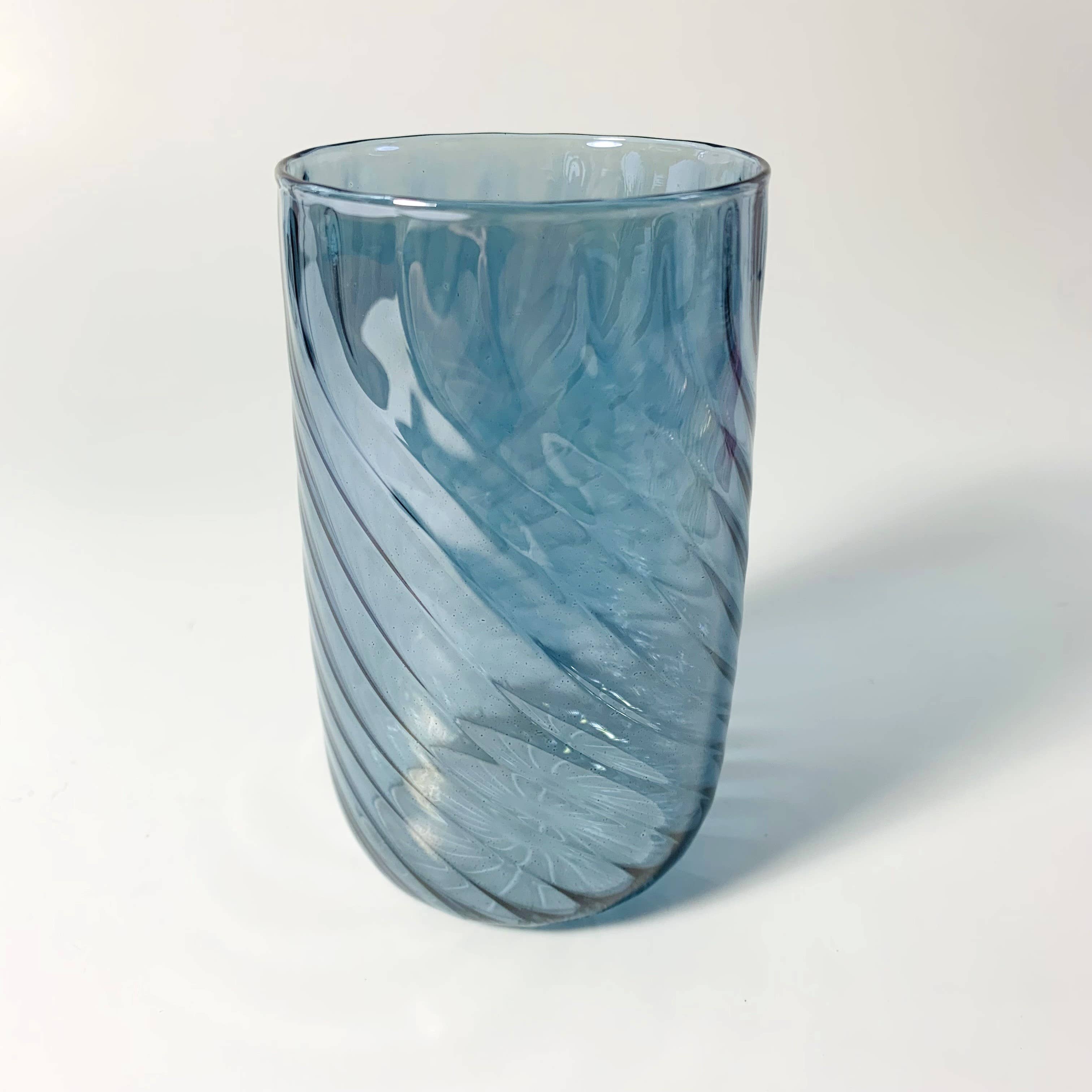 Blown Glass Stemless Glass: Iridescent Blue