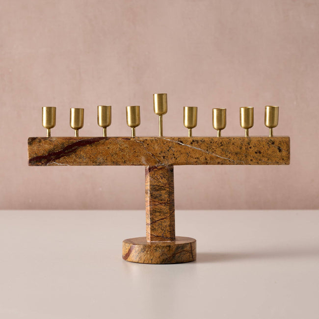 Roshanee Stone and Brass Menorah