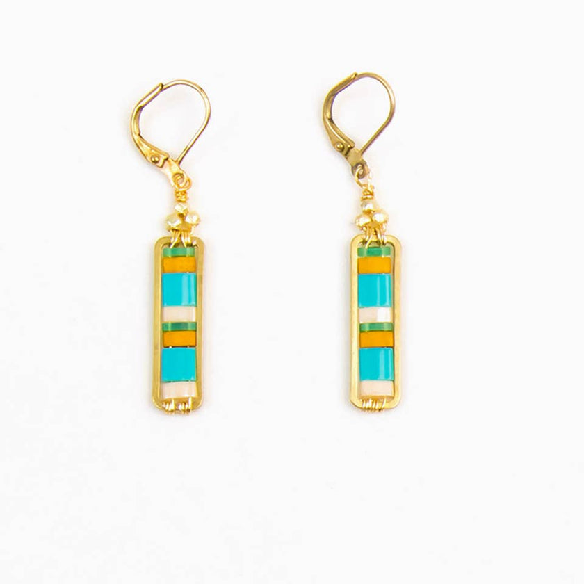 Miyuke Colorblock Dangle Earrings: Turquoise Sand
