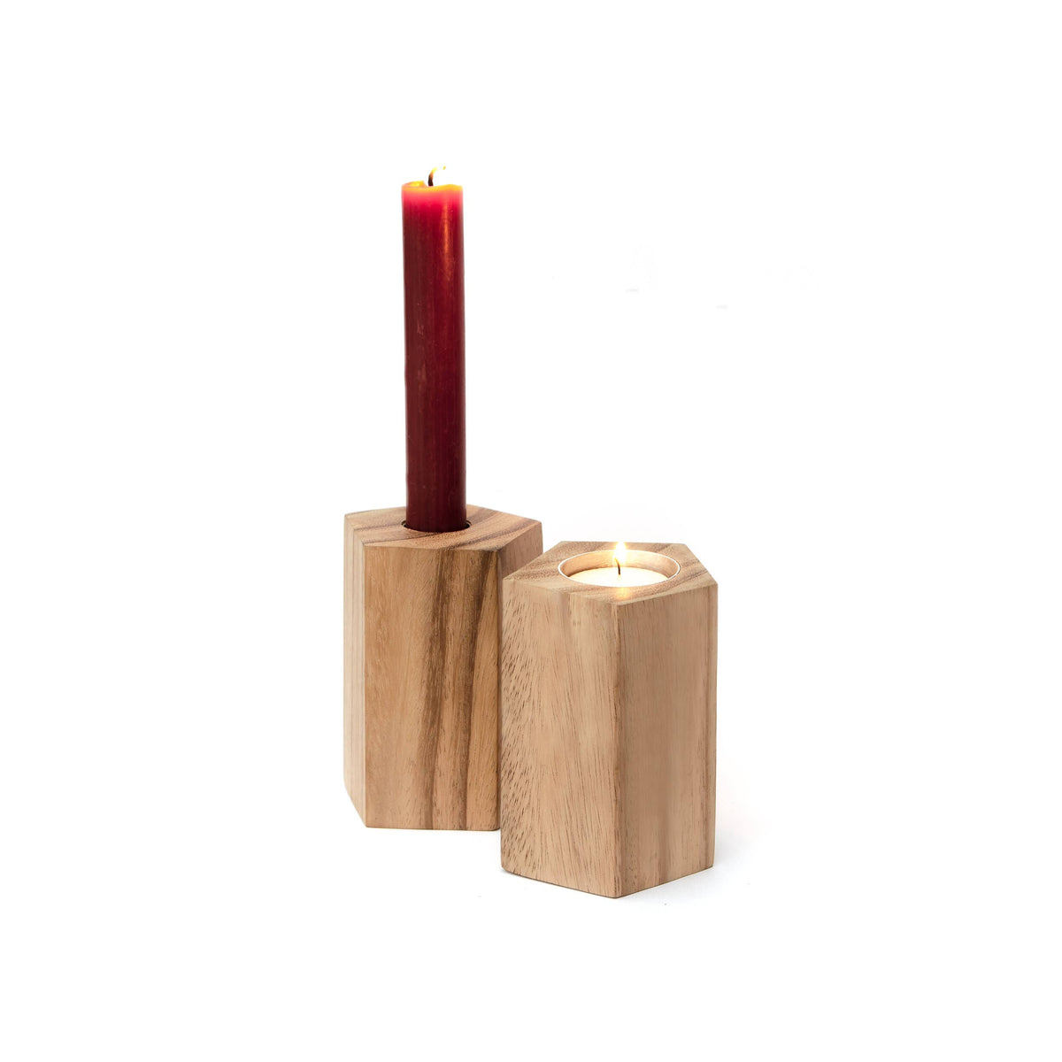 Wooden Candle Holders - Hexagon: Tall