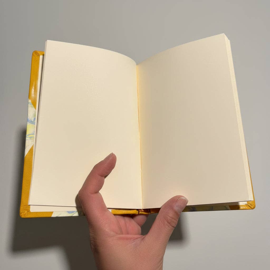 Handcrafted Marbled Paper Journal - Mustard