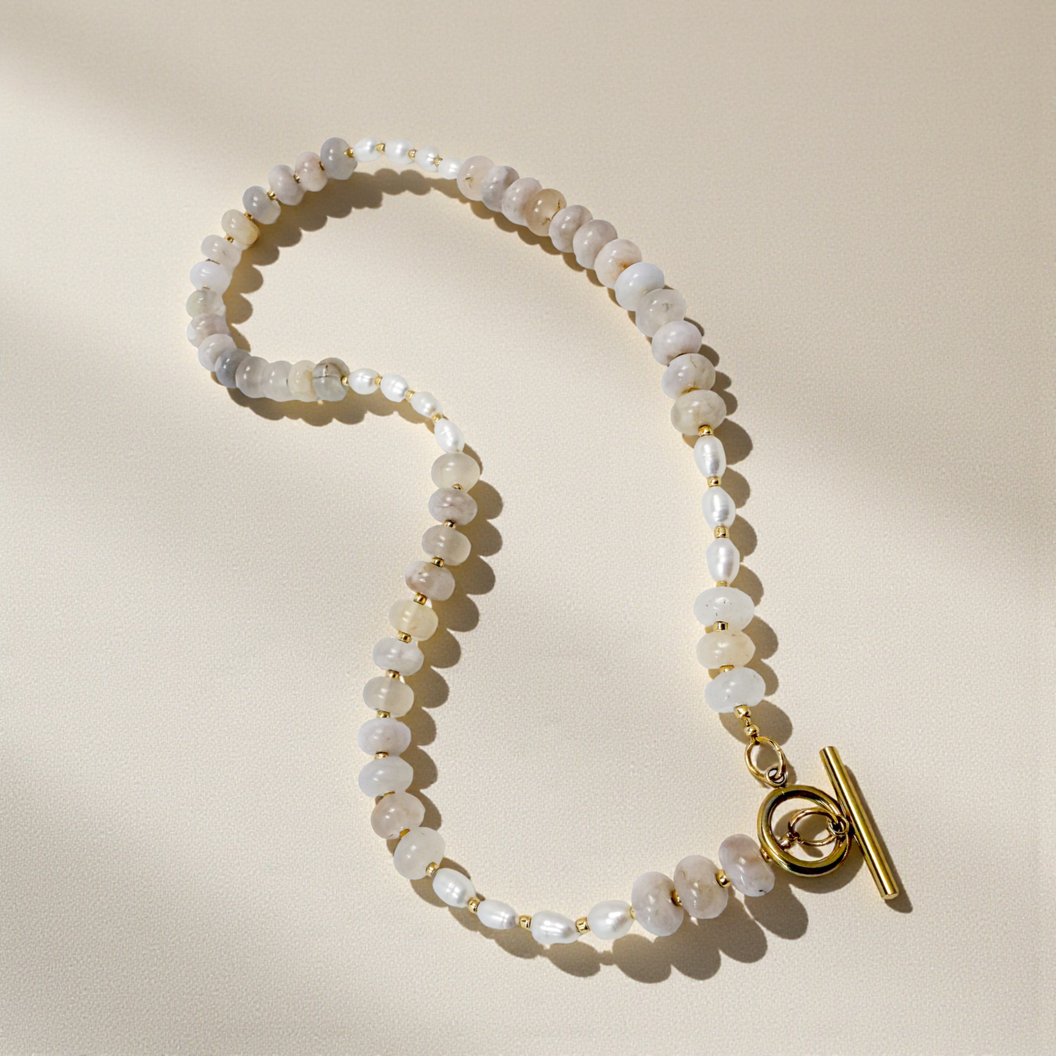 Mist Freshwater Pearl & Bold Gemstone Beaded Necklace
