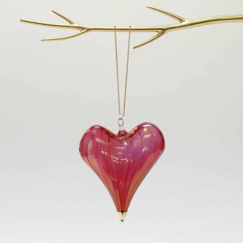 Blown Glass Ornament - Heart: Red