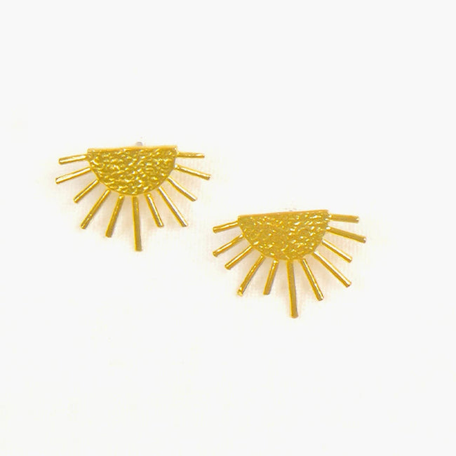Sun Ray Post Earrings: Brass