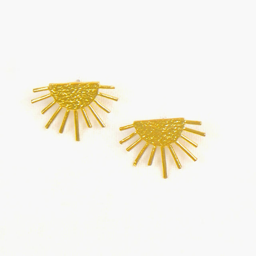 Sun Ray Post Earrings: Brass