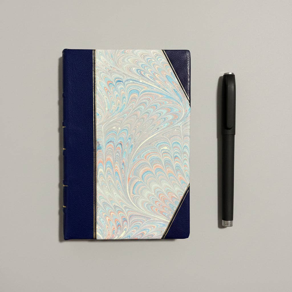 Handcrafted Marbled Paper Journal - Navy