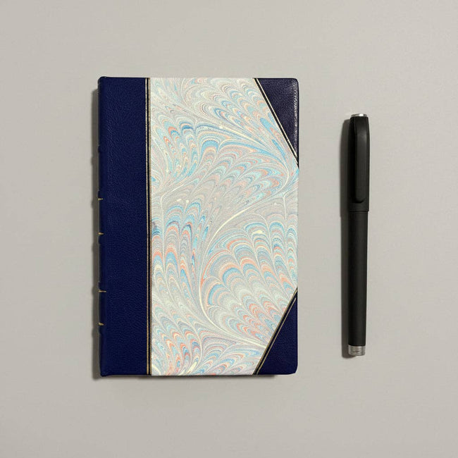 Handcrafted Marbled Paper Journal - Navy