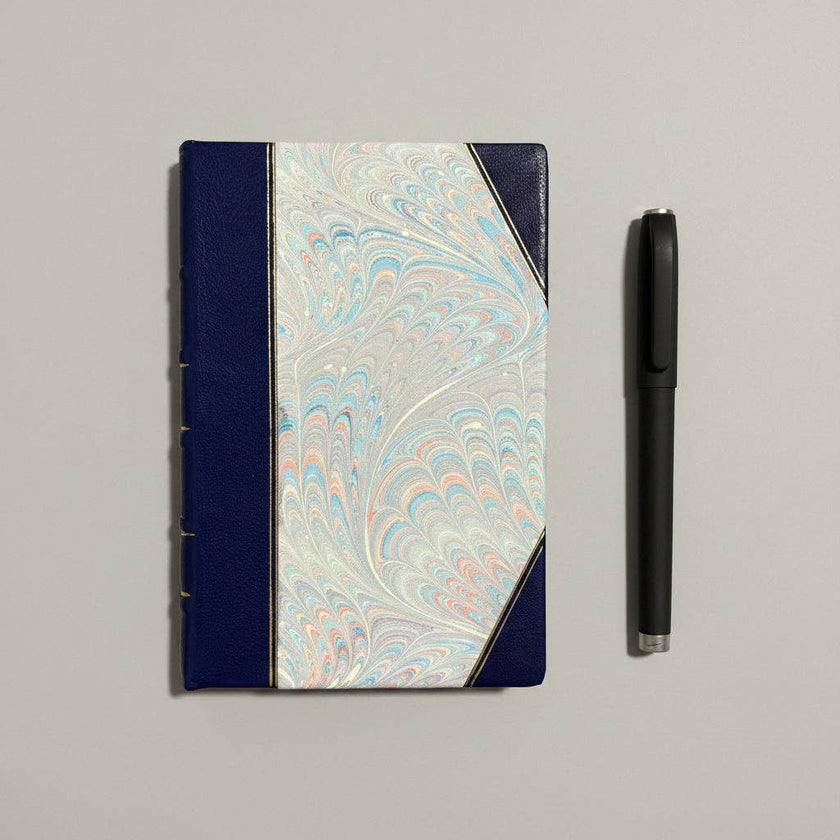 Handcrafted Marbled Paper Journal - Navy