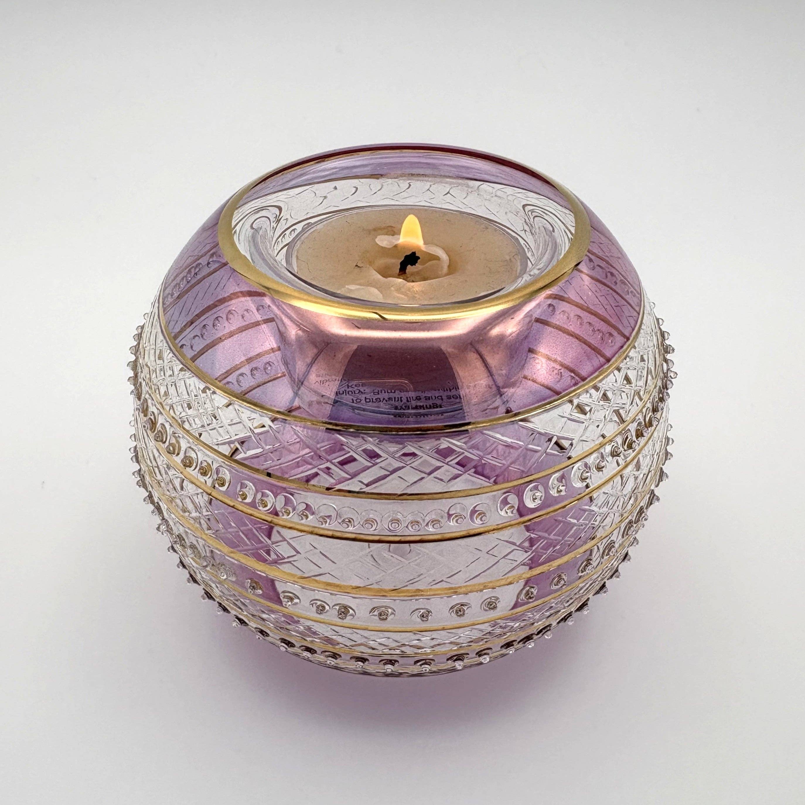 Blown Glass Candle Holder - Sparkle Rings with Pink Rim