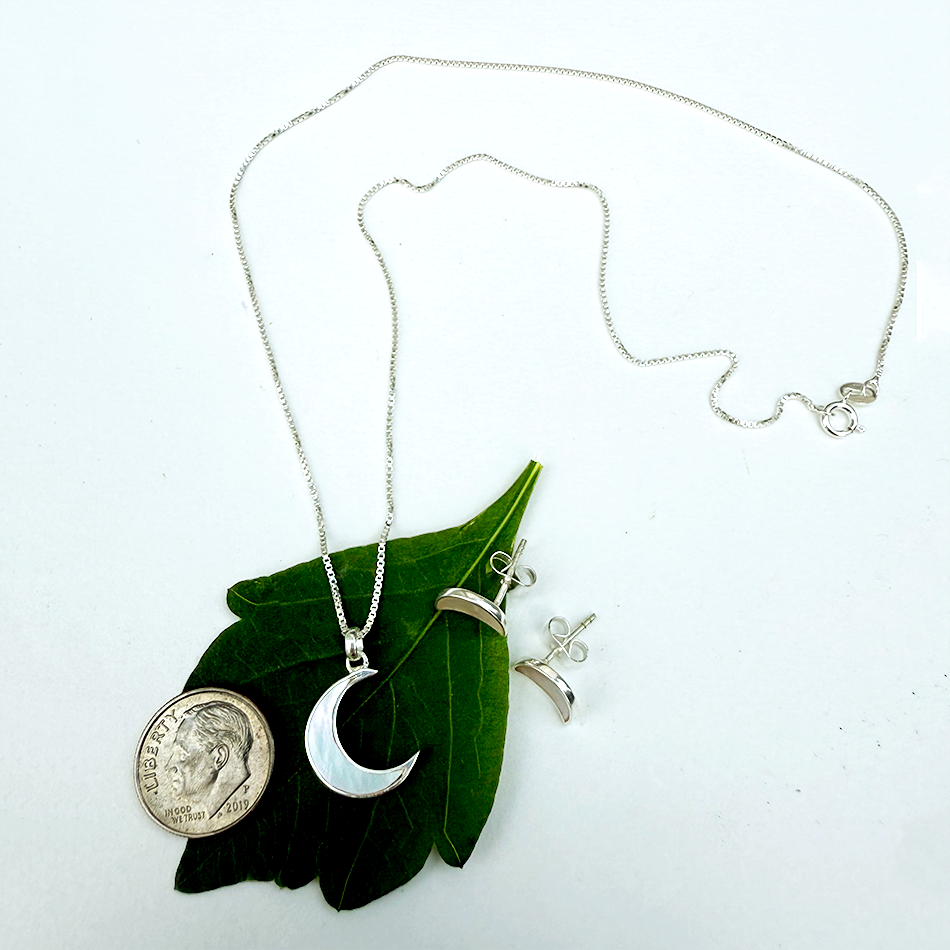 Mother-of-Pearl Moon Studs - Sterling Silver, Indonesia