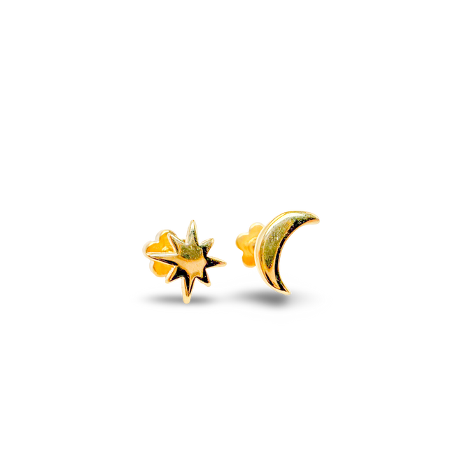 Moon and Star Tiny Stud Earrings