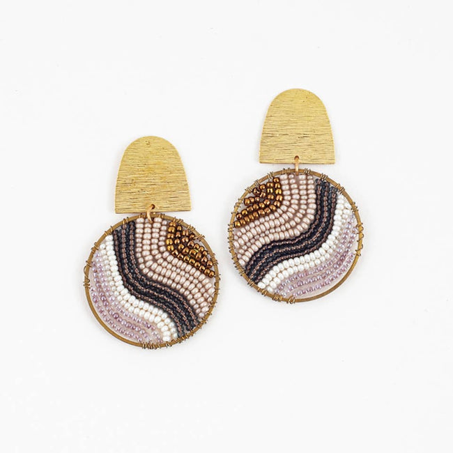 Beaded and Brass Flow Post Earrings: Sand