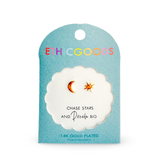 Moon and Star Tiny Stud Earrings