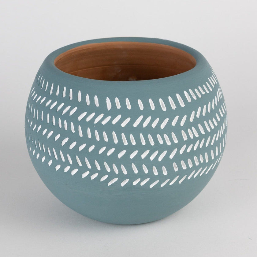 Teal Scored Terracotta Planter 7