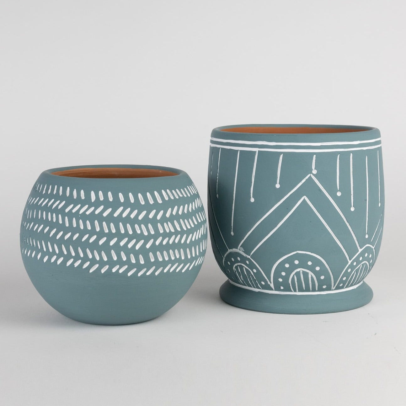 Teal Scored Terracotta Planter 7