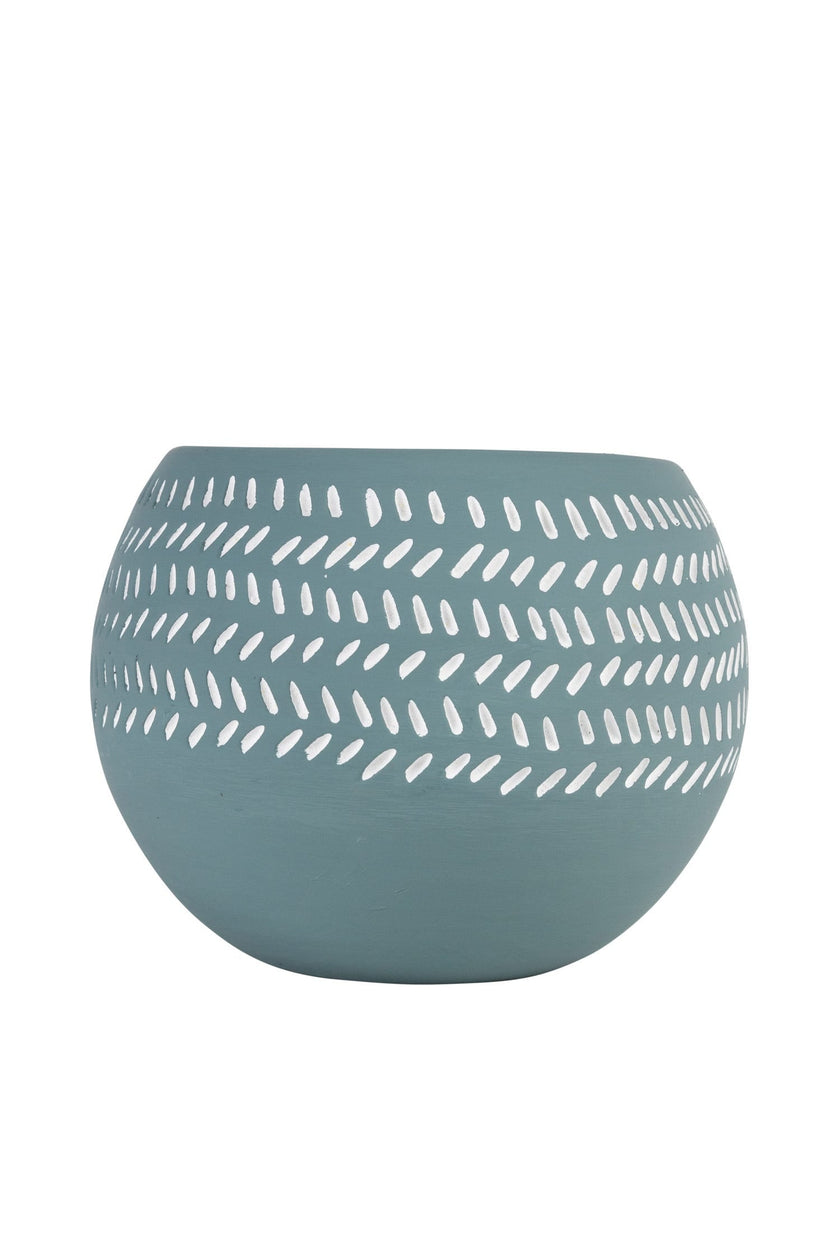 Teal Scored Terracotta Planter 7