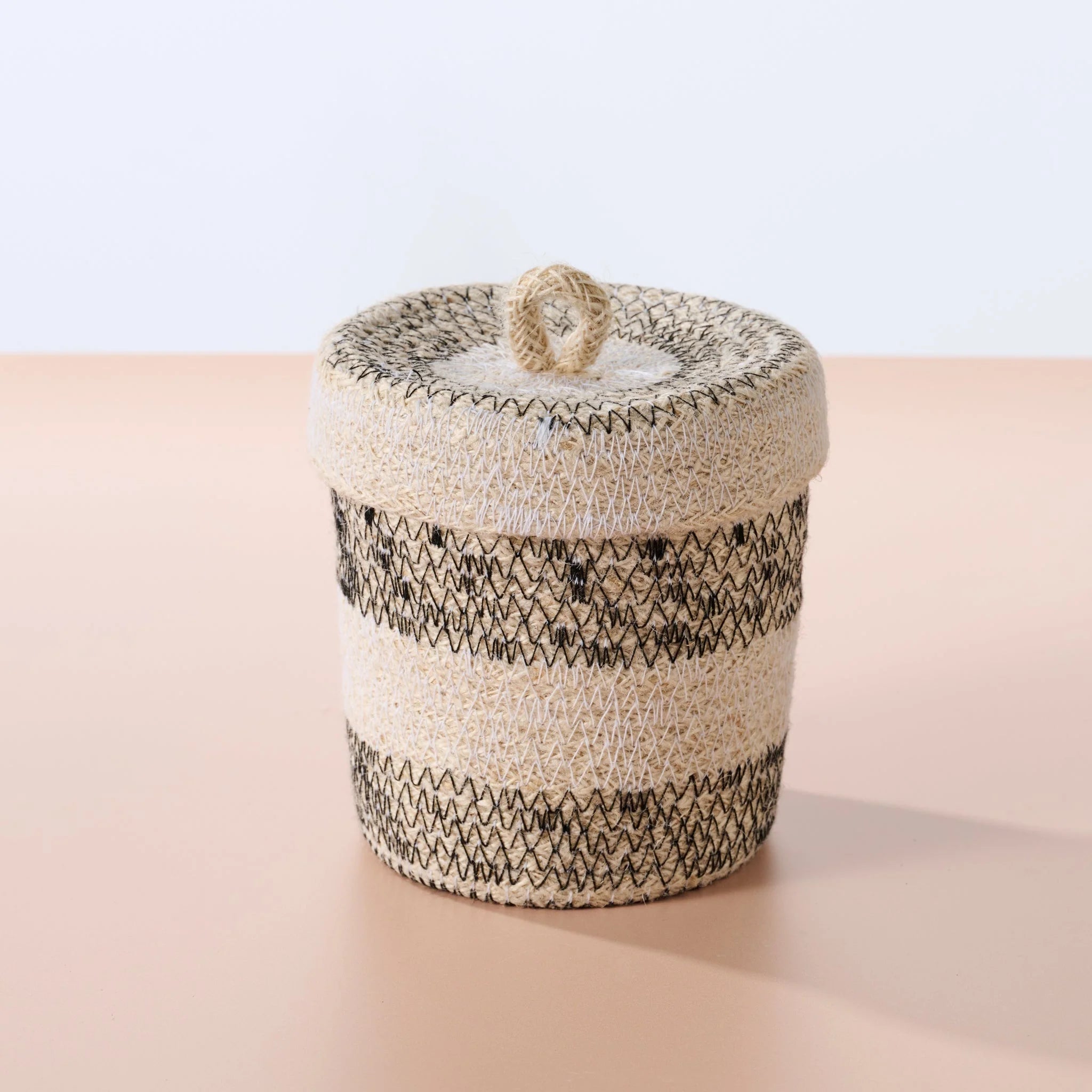 Dorakata Stitched Jute Basket w/ Lid
