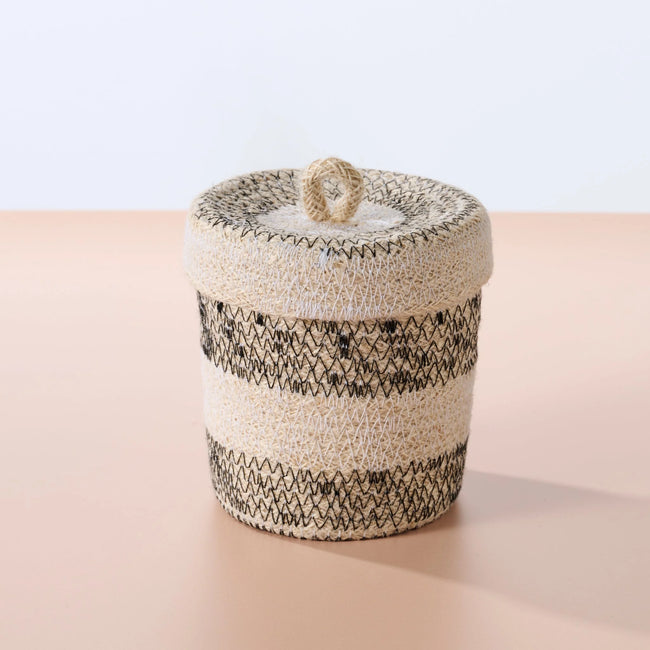 Dorakata Stitched Jute Basket w/ Lid