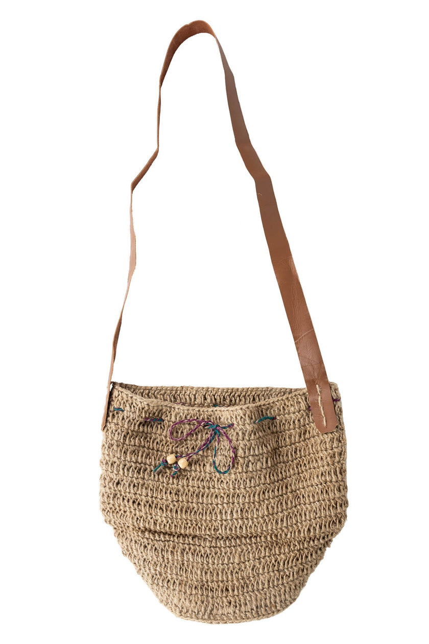 Jute Bucket Bag - Leather Strap