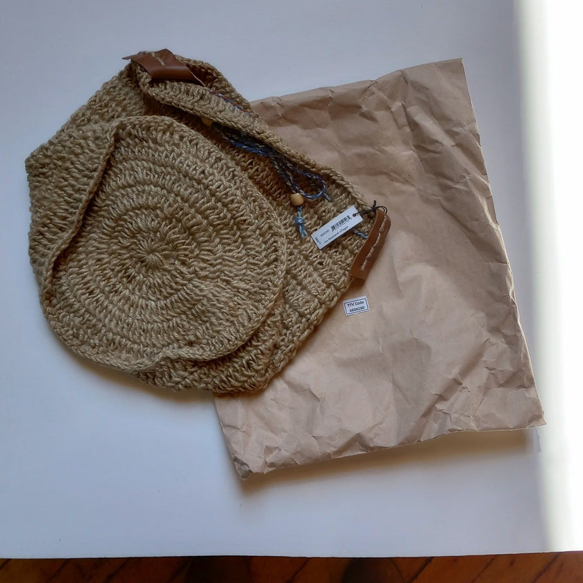 Jute Bucket Bag - Leather Strap