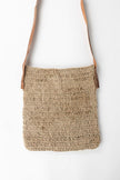 Crochet Jute Shoulder Bag - Leather Strap