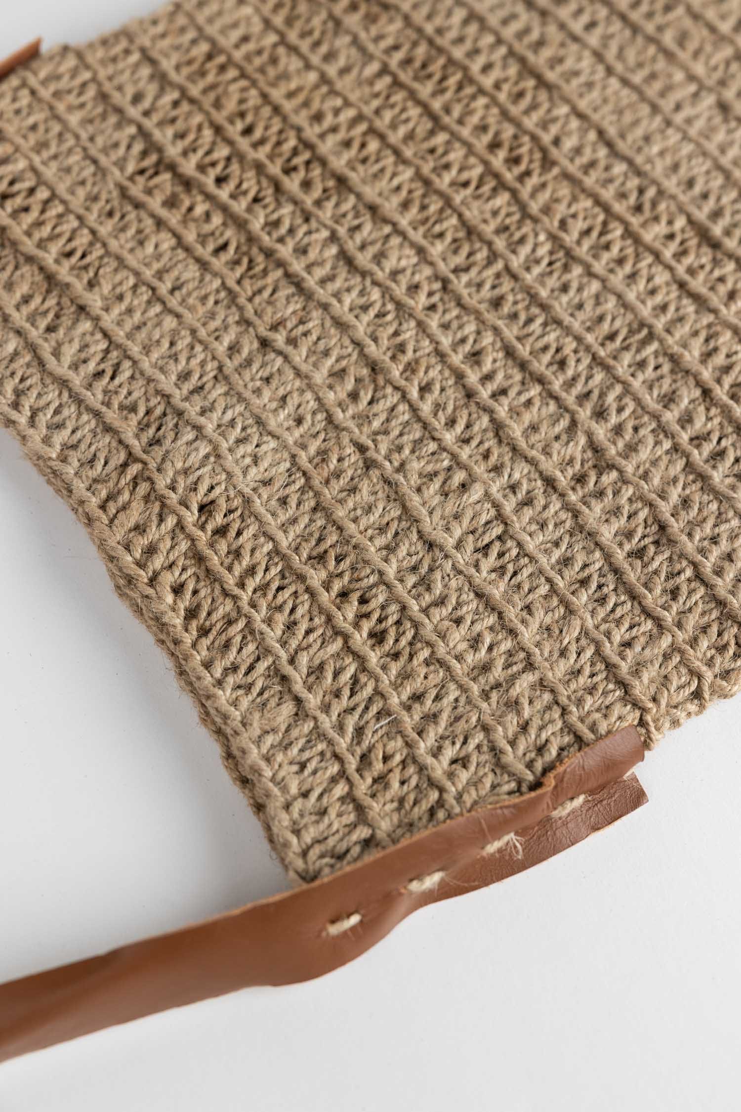 Crochet Jute Shoulder Bag - Leather Strap