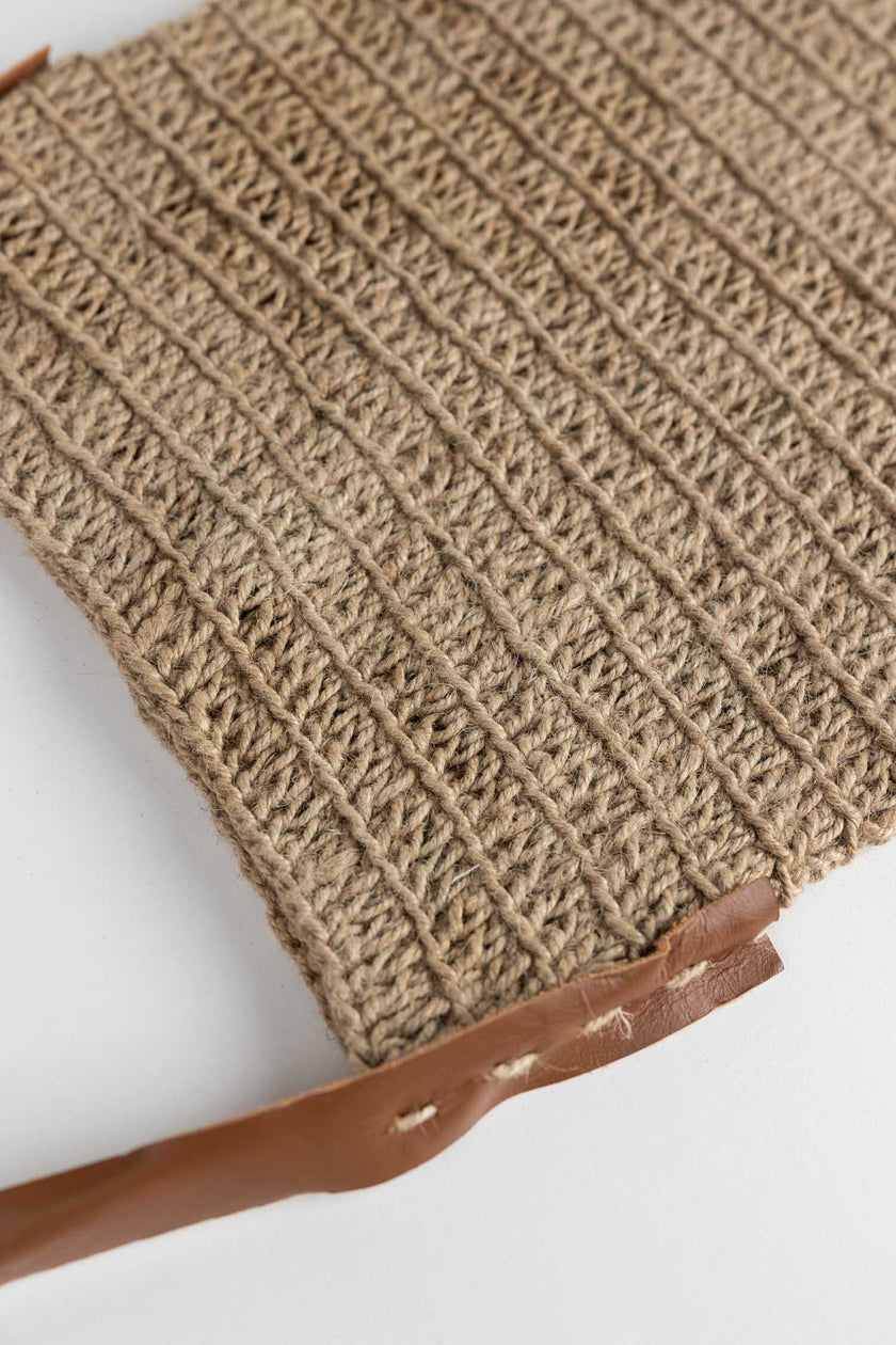 Crochet Jute Shoulder Bag - Leather Strap