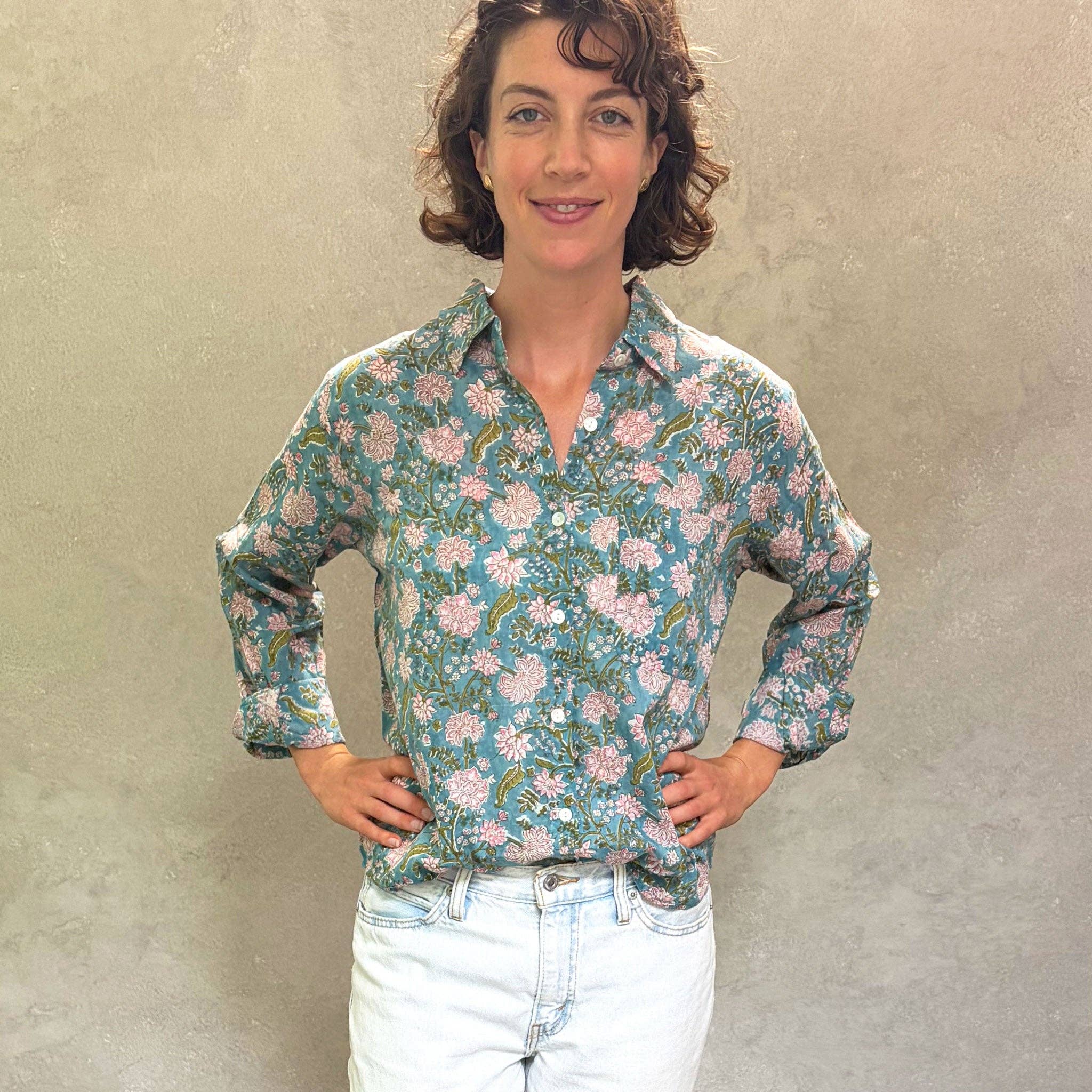 Pali Top- Bella Aqua in Lightweight Cotton