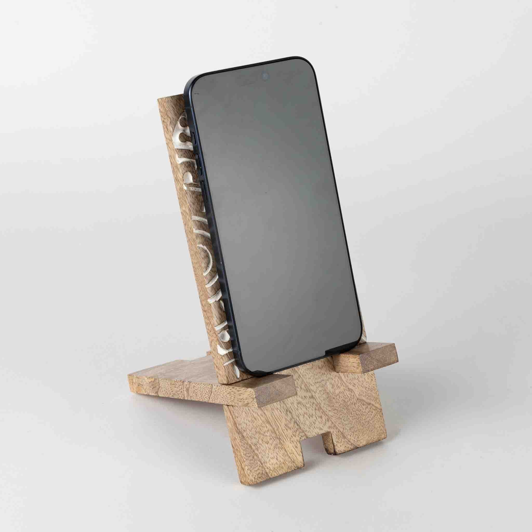 Vasai Mango Wood Phone Stand - Mandala