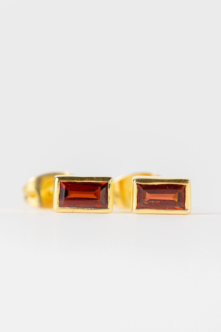 Garnet Gold Baguette Earrings