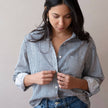 Pali Top- Stripes Navy in Double Cotton Gauze