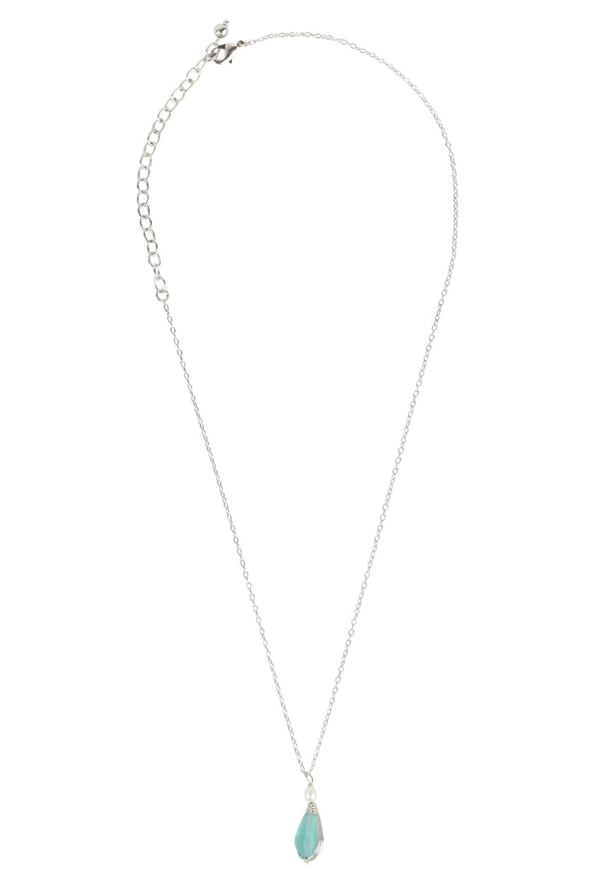 Aqua Pearl Silver Pendant Necklace