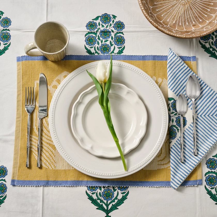 Devika Floral + Stripe Block Print Napkin