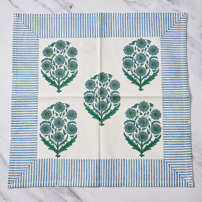 Devika Floral + Stripe Block Print Napkin
