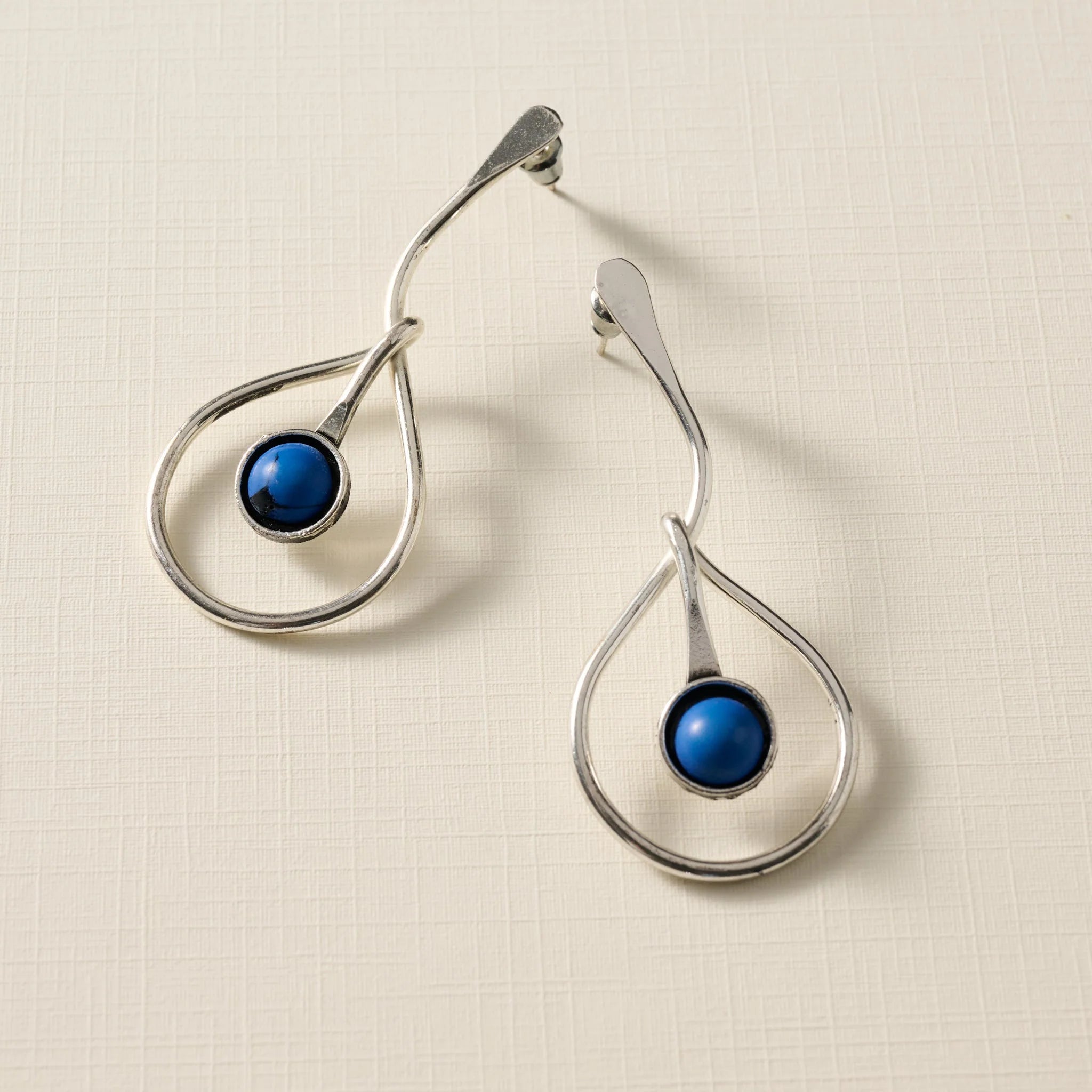 Kaksha Silver Cobalt Bead Drop Earrings