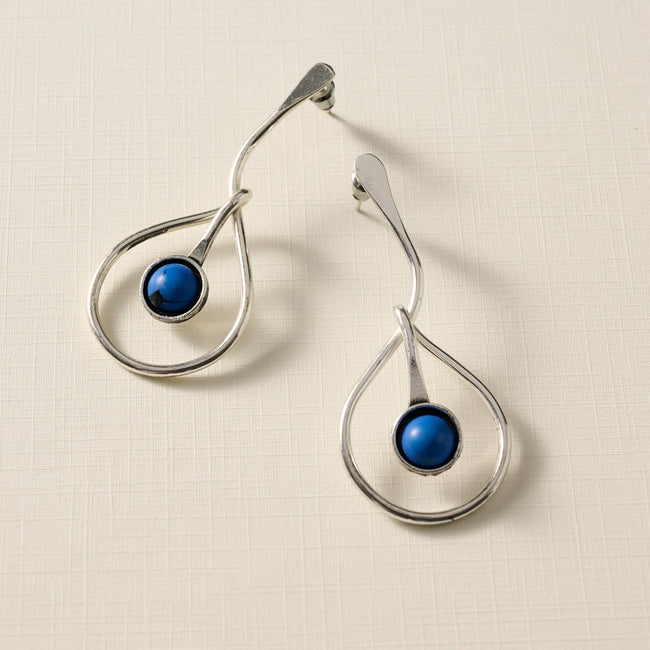 Kaksha Silver Cobalt Bead Drop Earrings