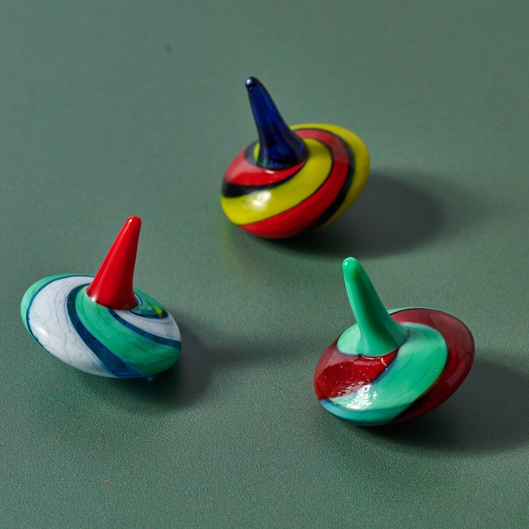 Multi-colored Glass Tops - Set of 3