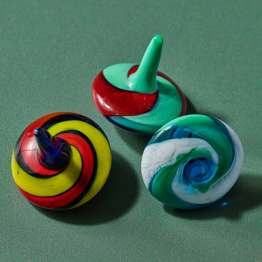 Multi-colored Glass Tops - Set of 3