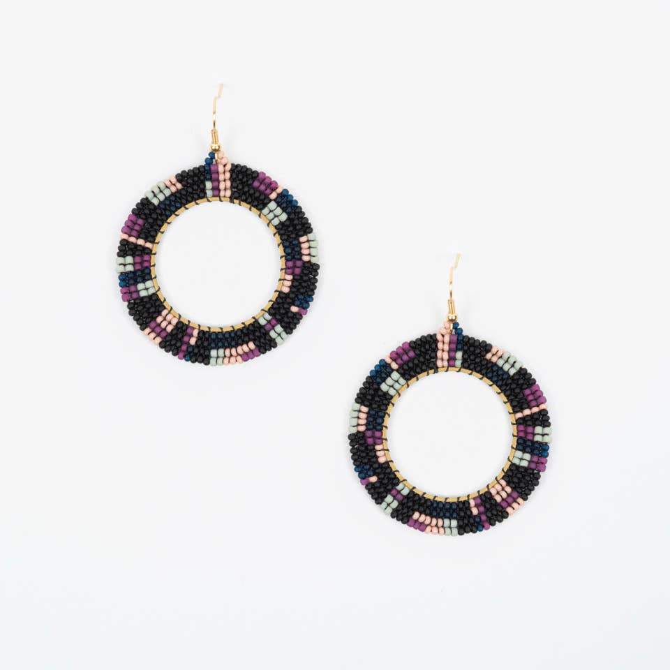Circle with Square Hoop Earrings: Matte Violet
