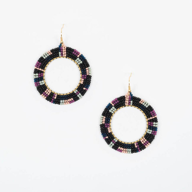 Circle with Square Hoop Earrings: Matte Violet
