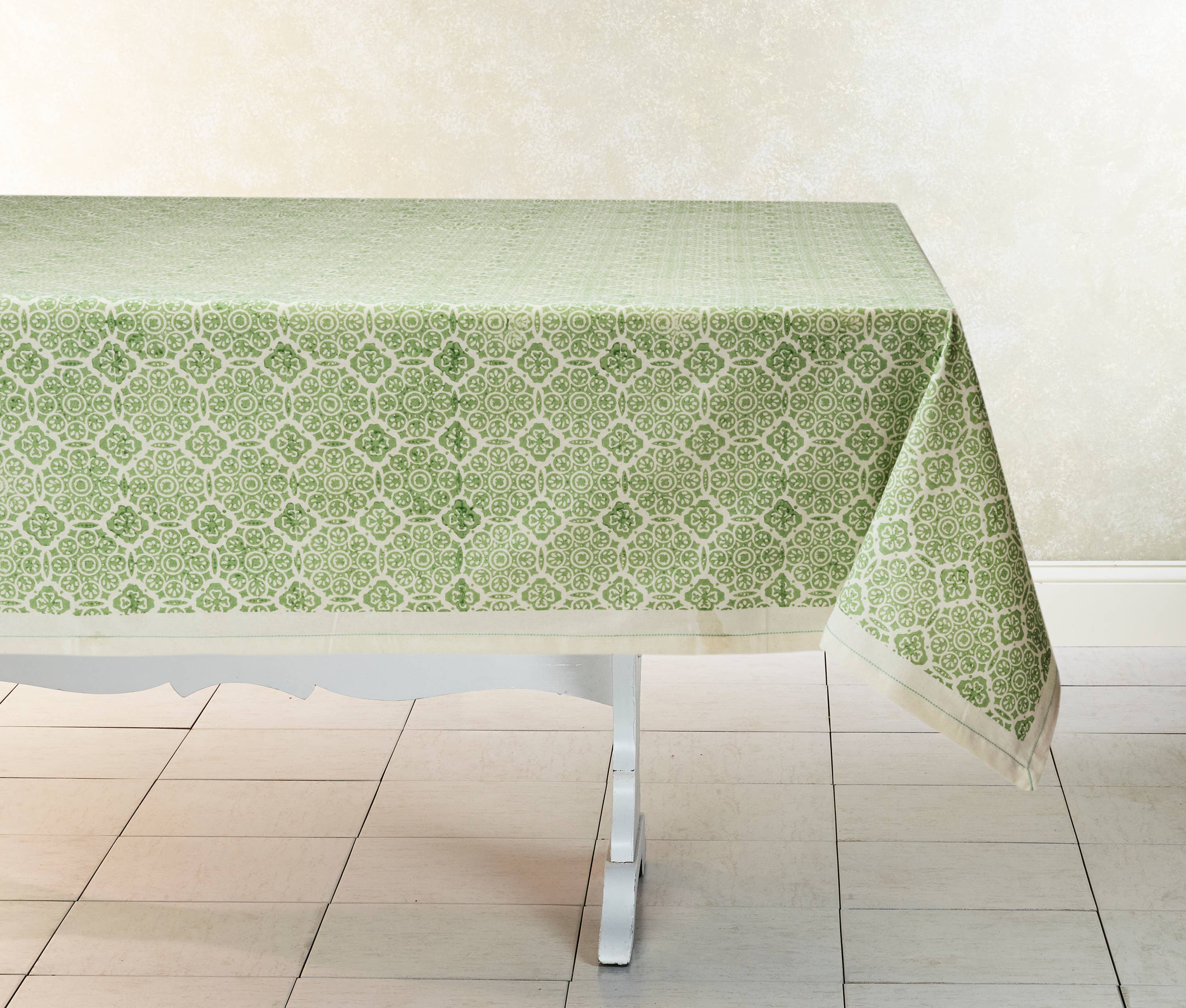 MOSAIC SAGE Cotton Tablecloth: 60