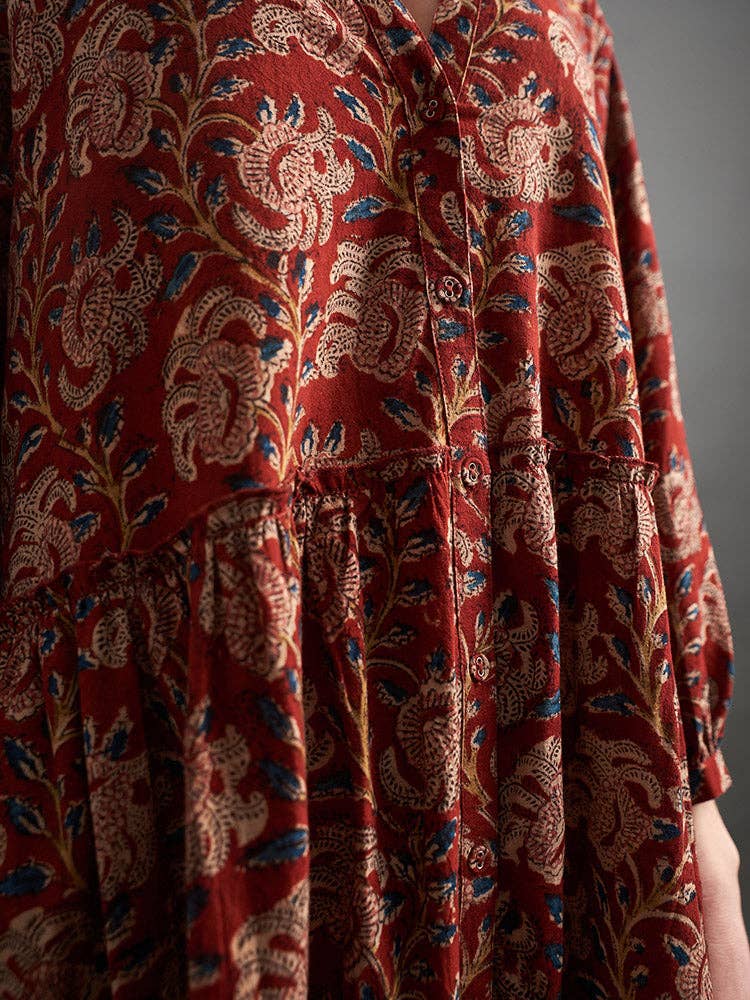 Britta Long Sleeve Tiered Dress Red Floral: Red Floral / L