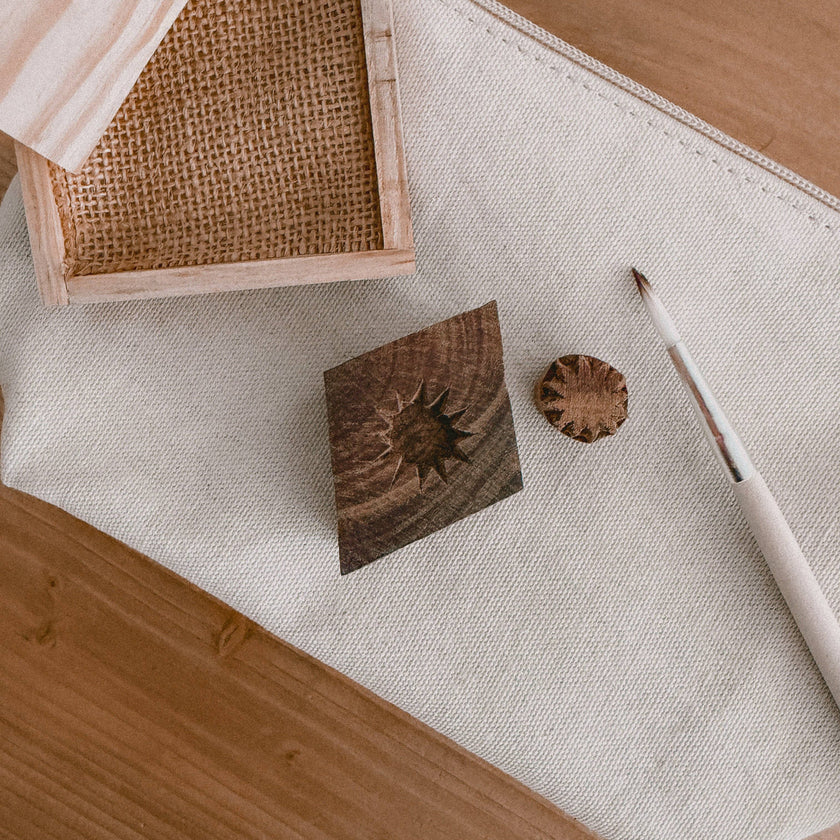Block Printing Pouch Kit - Harlequin Print | Hand-Carved Wood Blocks + Canvas Zip Pouch