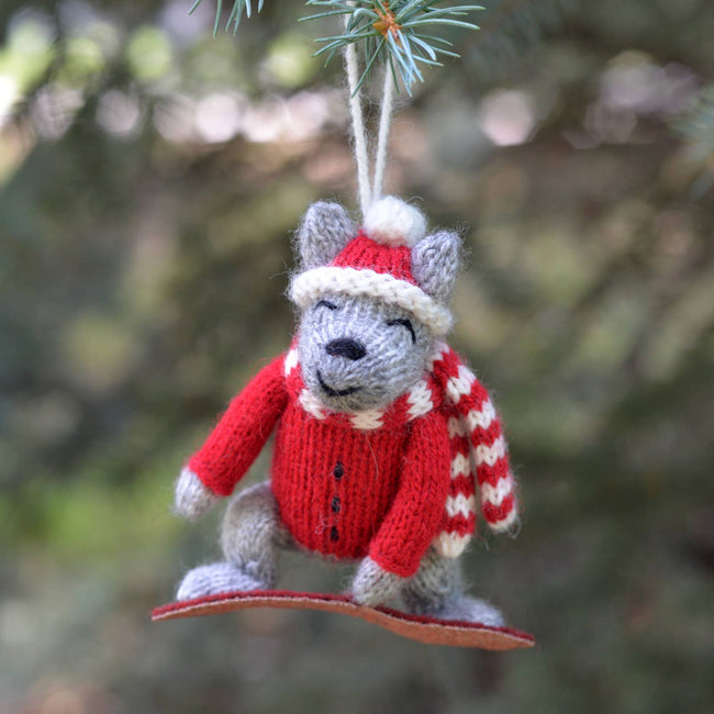 Snowboarding Dog Ornament