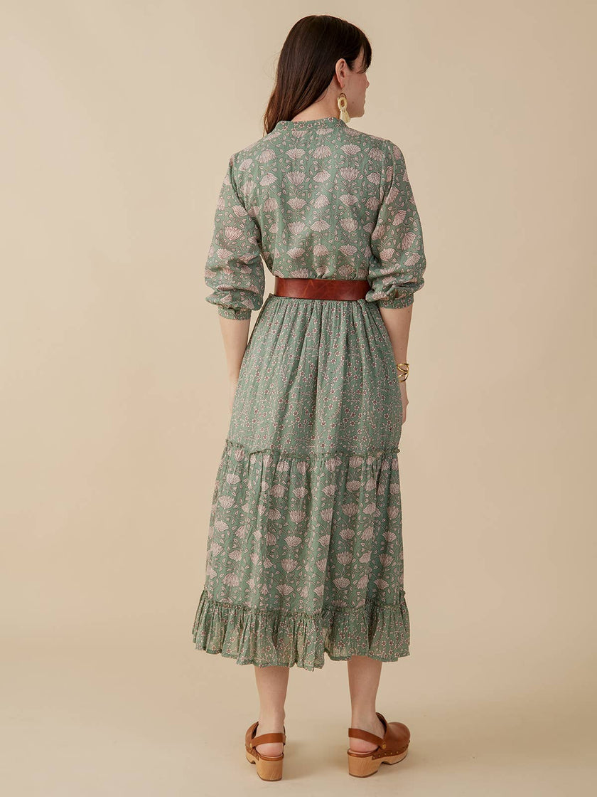 Britta Long Sleeve Tiered Dress Aegean Teal Mix: Aegean Teal Mix / L