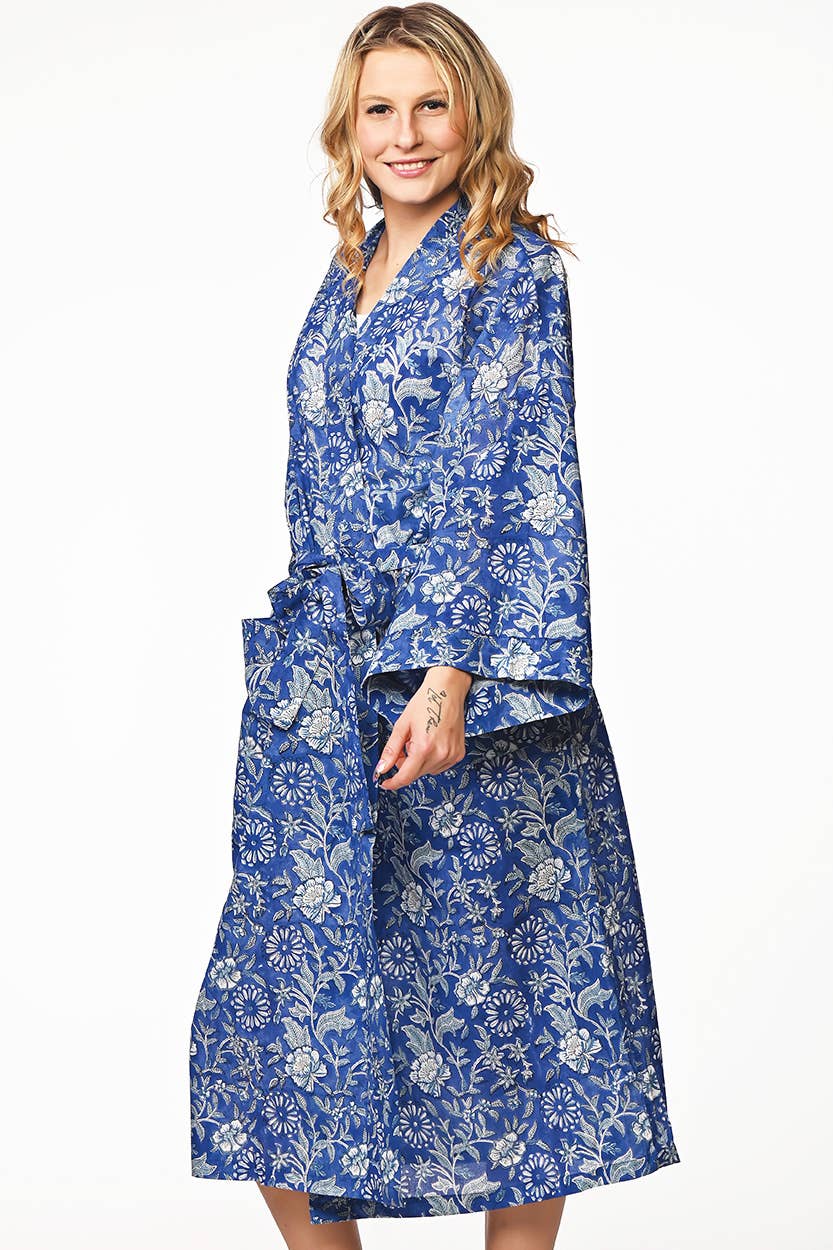Lalita Block Print Kimono Robes: Indigo