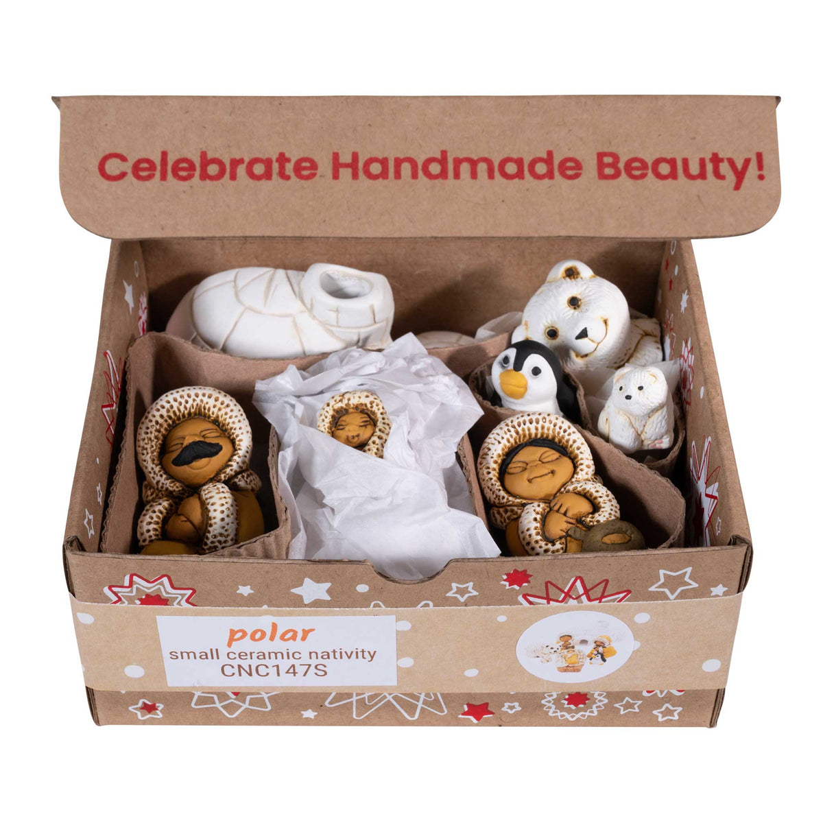 Ceramic Nativity Polar Set of 8 : North Pole Christmas