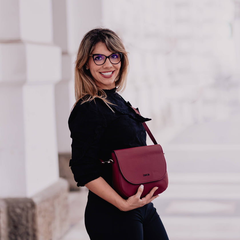 Apple Textile Crossbody Shoulder Bag: Burgundy