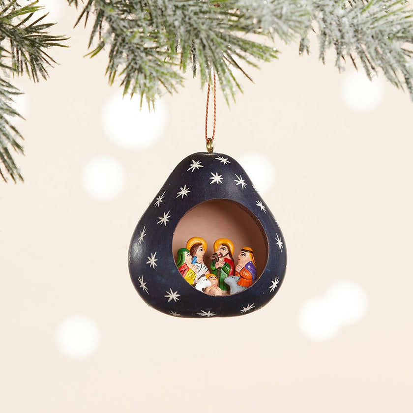 Night Sky Nativity Gourd Ornament